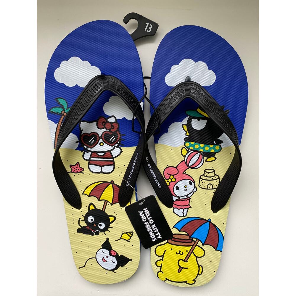 Hello Kitty & Friends Blue Beach Flip Flops Sanrio Printed Rubber NEW Size 13